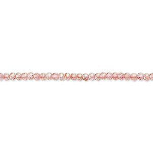 Bead, quartz crystal (coated), flamingo pink, 2-3mm hand-cut faceted round, B grade, Mohs hardness 7. Sold per 12-inch strand, approximately 180 beads.
