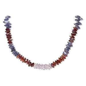 Bead, amethyst / garnet / iolite (natural / heated), 8x4mm-10x5mm hand-cut top-drilled flat-sided faceted puffed marquise, B grade, Mohs hardness 7. Sold per 7-inch strand, approximately 65 beads.