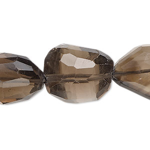 Bead, smoky quartz (heated / irradiated), medium-dark, medium hand-cut faceted flat nugget, Mohs hardness 7. Sold per 13-inch strand.
