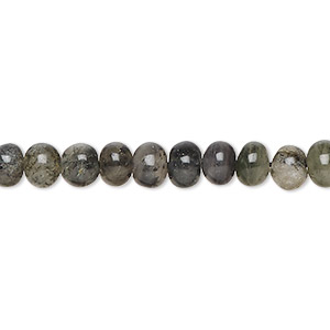 Bead, grey feldspar (natural), 5x3mm-6x5mm hand-cut rondelle and 6mm hand-cut round, C grade, Mohs hardness 6 to 6-1/2. Sold per 14-inch strand.