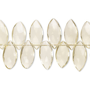 Bead, lemon quartz (heated), 11x6mm-15x7mm hand-cut top-drilled faceted puffed marquise, B+ grade, Mohs hardness 7. Sold per 7-inch strand, approximately 45 beads.