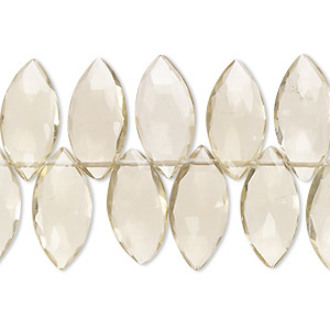 Bead, lemon quartz (heated), 15x7mm-18x8mm hand-cut top-drilled faceted puffed marquise, B+ grade, Mohs hardness 7. Sold per 7-inch strand, approximately 45 beads.