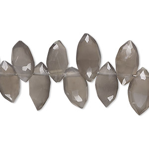 Bead, grey moonstone (natural), 12x7mm-15x8mm hand-cut top-drilled faceted puffed marquise, B+ grade, Mohs hardness 6 to 6-1/2. Sold per 8-inch strand.