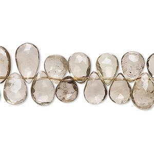 Bead, champagne quartz (heated), 8x7mm-12x8mm hand-cut top-drilled faceted puffed teardrop, B grade, Mohs hardness 7. Sold per 7-inch strand, approximately 50 beads.