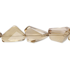 Bead, champagne quartz (heated), 12x8mm-18x10mm hand-cut flat-sided faceted freeform, B+ grade, Mohs hardness 7. Sold per 14-inch strand, approximately 25 beads.