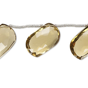 Bead, golden quartz (heated), 16-22mm hand-cut top-drilled faceted puffed curve, B+ grade, Mohs hardness 7. Sold per pkg of 7.