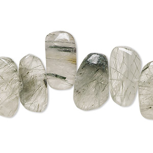 Bead, green hair quartz (natural), extra-large top-drilled Hawaiian chip, Mohs hardness 7. Sold per 7-inch strand, approximately 25 beads.