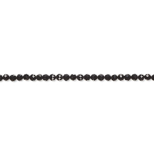 Bead, black spinel (natural), 2mm hand-cut faceted round, B+ grade, Mohs hardness 8. Sold per 13-inch strand, approximately 190 beads.