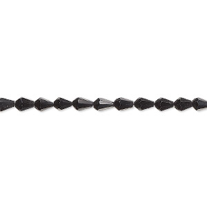 Bead, black spinel (natural), 4x3mm-5x3mm hand-cut faceted teardrop, B grade, Mohs hardness 8. Sold per 13-inch strand, approximately 80 beads.
