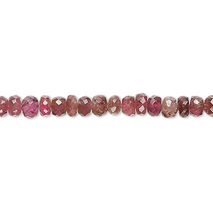 Bead, pink tourmaline (natural), 4x2mm-5x4mm hand-cut faceted rondelle, B- grade, Mohs hardness 7 to 7-1/2. Sold per 14-inch strand, approximately 130 beads.