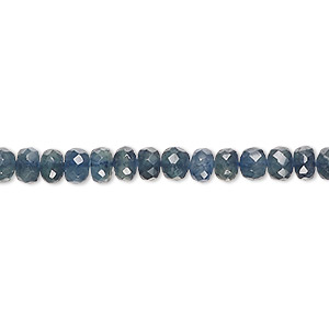 Bead, teal sapphire (heated), 4x3mm-6x4mm hand-cut faceted rondelle, C grade, Mohs hardness 9. Sold per 14-inch strand, approximately 100 beads.