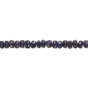 Bead, blue sapphire (dyed), dark, 3x1mm-4x3mm hand-cut faceted rondelle, C grade, Mohs hardness 9. Sold per 14-inch strand, approximately 140 beads.