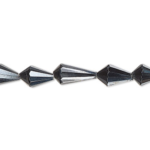 Bead, black spinel (coated), 7x5mm-14x7mm hand-cut faceted teardrop, B grade, Mohs hardness 8. Sold per 8-inch strand, approximately 20 beads.