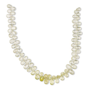 Bead, golden yellow prehnite (natural), shaded, 5x4mm-8x5mm hand-cut top-drilled faceted puffed teardrop, B+ grade, Mohs hardness 6 to 6-1/2. Sold per 8-inch strand, approximately 75 beads.