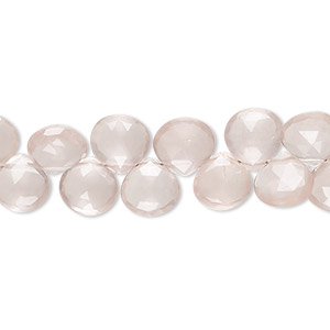 Bead, rose quartz (natural), light, 7-9mm hand-cut top-drilled faceted puffed teardrop, B+ grade, Mohs hardness 7. Sold per 7-inch strand, approximately 45 beads.