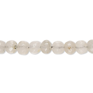 Bead, spotted quartz (natural), pale, 5-6mm hand-cut faceted uneven round, D grade, Mohs hardness 7. Sold per 14-inch strand.