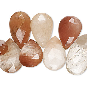 Bead, red hair quartz (natural), 13x9mm-22x14mm hand-cut top-drilled faceted puffed teardrop, B grade, Mohs hardness 7. Sold per 7-inch strand, approximately 35 beads.