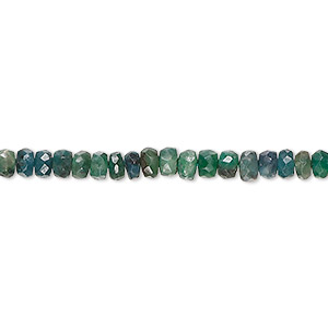 Bead, emerald and beryl (dyed / heated), medium to dark, 3x2mm-4x3mm hand-cut faceted rondelle, C- grade, Mohs hardness 7-1/2 to 8. Sold per 14-inch strand.