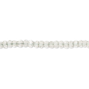 Bead, green quartz (heated), light, 3x2mm-4mm hand-cut faceted rondelle, B grade, Mohs hardness 7. Sold per 13-inch strand, approximately 130 beads.