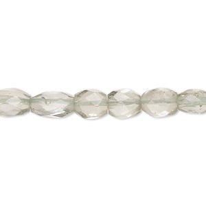 Bead, green quartz (heated), light, 6mm-11x7mm hand-cut faceted puffed oval, C- grade, Mohs hardness 7. Sold per 14-inch strand.
