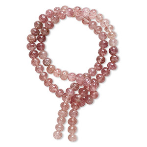Bead, strawberry quartz (natural), shaded light to dark, 5x3mm-6x5mm hand-cut round and rondelle, B grade, Mohs hardness 7. Sold per 14-inch strand, approximately 75 beads.