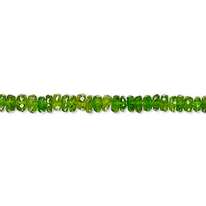 Bead, chrome diopside (natural), 3x1mm-5x3mm hand-cut faceted rondelle, B+ grade, Mohs hardness 5-1/2 to 6. Sold per 13-inch strand, approximately 180 beads.
