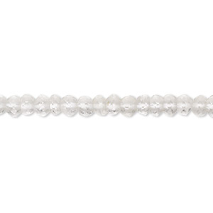 Bead, quartz crystal (natural), 4x2mm-5x4mm hand-cut faceted rondelle, B- grade, Mohs hardness 7. Sold per 13-inch strand, approximately 110 beads.