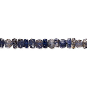 Bead, iolite (dyed), medium to dark, 4x2mm-6x4mm hand-cut faceted rondelle, C grade, Mohs hardness 7 to 7-1/2. Sold per 13-inch strand, approximately 100 beads.