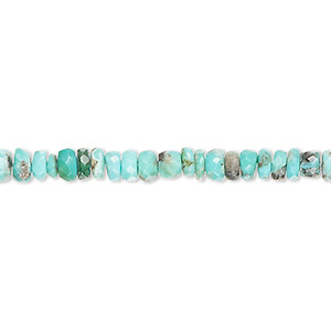 Bead, blue-green turquoise (dyed / stabilized), 3x1mm-4x3mm hand-cut faceted rondelle with matrix, C grade, Mohs hardness 5 to 6. Sold per 14-inch strand, approximately 160 beads.