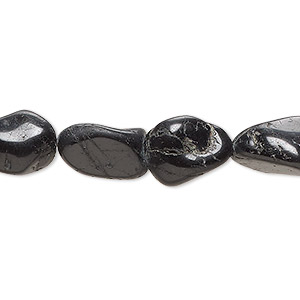 Bead, black tourmaline (natural), small to medium hand-cut partially polished tumbled nugget, Mohs hardness 7 to 7-1/2. Sold per 15-inch strand.