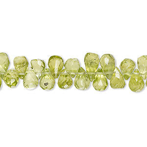 Bead, peridot (natural), 5x4mm-13x5mm hand-cut top-drilled faceted teardrop, C+ grade, Mohs hardness 6-1/2 to 7. Sold per 14-inch strand, approximately 130 beads.