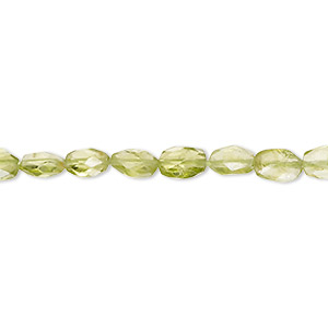 Bead, peridot (natural), 5x4mm-8x5mm hand-cut faceted puffed oval, B grade, Mohs hardness 6-1/2 to 7. Sold per 14-inch strand, approximately 55 beads.