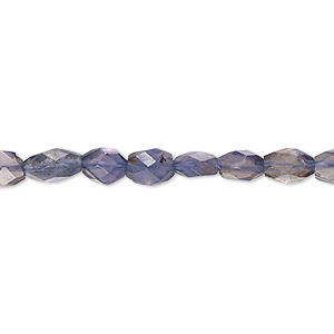 Bead, iolite (dyed), light to medium, 5x4mm-10x6mm hand-cut faceted puffed oval, C grade, Mohs hardness 7 to 7-1/2. Sold per 13-inch strand.