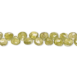 Bead, vesuvianite (natural), 5-6mm hand-cut top-drilled faceted puffed teardrop, B- grade, Mohs hardness 6-1/2. Sold per 8-inch strand, approximately 65 beads.