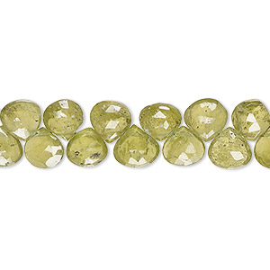 Bead, vesuvianite (natural), 6-9mm hand-cut top-drilled faceted puffed teardrop, B- grade, Mohs hardness 6-1/2. Sold per 8-inch strand, approximately 50 beads.