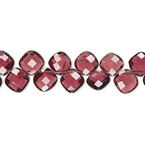 Bead, rhodolite garnet (natural), 7-8mm hand-cut top-drilled faceted puffed diamond, B+ grade, Mohs hardness 7 to 7-1/2. Sold per 8-inch strand, approximately 45 beads.