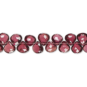 Bead, rhodolite garnet (natural), 6-7mm hand-cut top-drilled faceted puffed teardrop, A- grade, Mohs hardness 7 to 7-1/2. Sold per 8-inch strand, approximately 65 beads.
