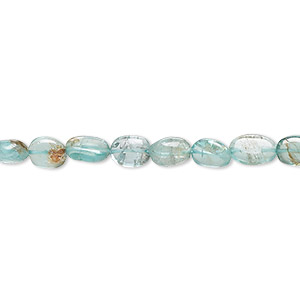 Bead, blue apatite (natural), 5x3mm-8x5mm hand-cut puffed oval, D grade, Mohs hardness 5. Sold per 14-inch strand.