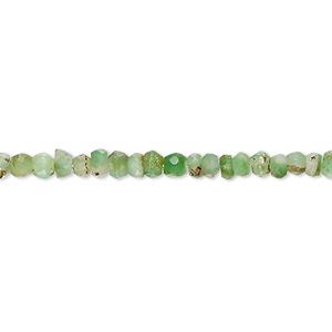 Bead, chrysoprase (natural), 3mm hand-cut faceted round and 3x2mm-4x3mm hand-cut faceted rondelle, C- grade, Mohs hardness 6-1/2 to 7. Sold per 14-inch strand.