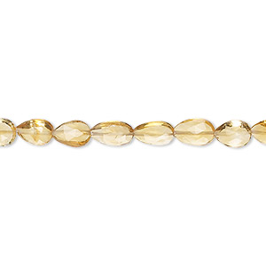 Bead, citrine (heated), light to medium, 5x4mm-7x5mm hand-cut faceted puffed teardrop, B+ grade, Mohs hardness 7. Sold per 8-inch strand, approximately 30 beads.