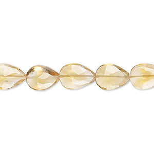 Bead, citrine (heated), light to medium, 9x6mm-13x9mm hand-cut faceted puffed teardrop, B+ grade, Mohs hardness 7. Sold per 8-inch strand, approximately 20 beads.