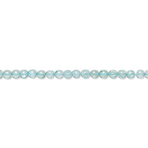 Bead, blue apatite (natural), 3mm hand-cut round, B grade, Mohs hardness 5. Sold per 14-inch strand, approximately 140 beads.