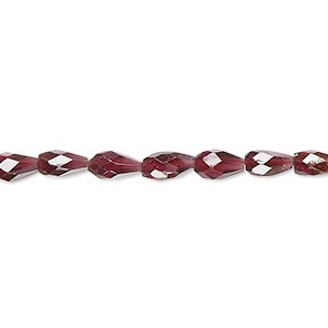 Bead, rhodolite garnet (natural), 6x3mm-8x4mm hand-cut top-drilled faceted puffed teardrop, B grade, Mohs hardness 7 to 7-1/2. Sold per 14-inch strand, approximately 50 beads.
