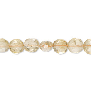 Bead, citrine (heated), light to medium, 7-8mm hand-cut faceted puffed octagon, C grade, Mohs hardness 7. Sold per 14-inch strand.