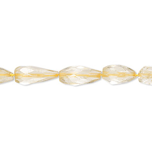 Bead, citrine (heated), light, 7x4mm-14x6mm hand-cut faceted teardrop, C+ grade, Mohs hardness 7. Sold per 14-inch strand.