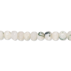 Bead, moss agate (natural), light, 5x4mm-6x5mm hand-cut faceted rondelle, C grade, Mohs hardness 6-1/2 to 7. Sold per 14-inch strand.