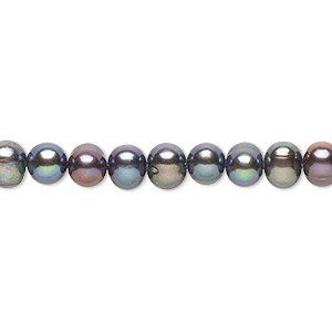 Pearl, cultured freshwater (dyed), peacock, 5mm semi-round, C+ grade ...