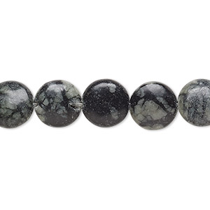 Bead, Picasso serpentine (natural), 10mm puffed flat round, C grade, Mohs hardness 2-1/2 to 6. Sold per 15-inch strand.