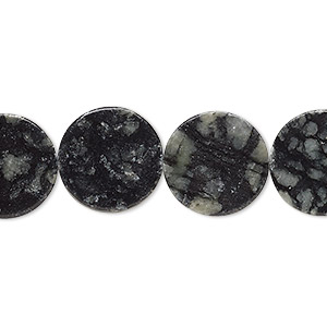 Bead, Picasso serpentine (natural), 14mm flat round, B- grade, Mohs hardness 2-1/2 to 6. Sold per 15-inch strand.