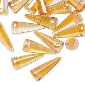 Bead, Preciosa, Czech pressed glass, semitransparent clear and amber yellow, 17x7mm top-drilled spike. Sold per pkg of 30.